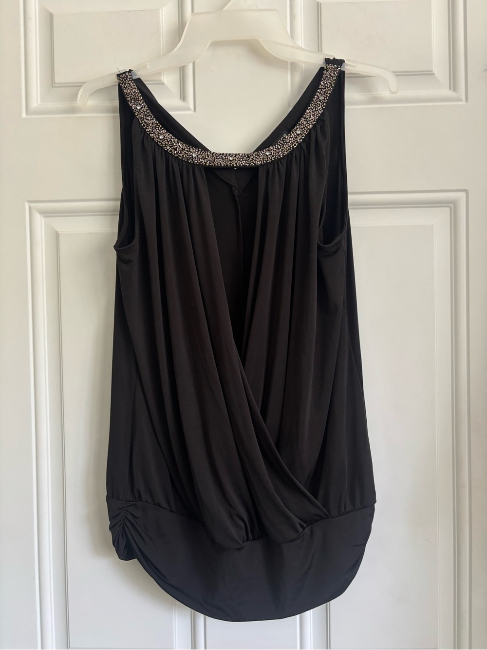 Express Black Embellished Scoop Neck Draped Women’s Top, Size Medium